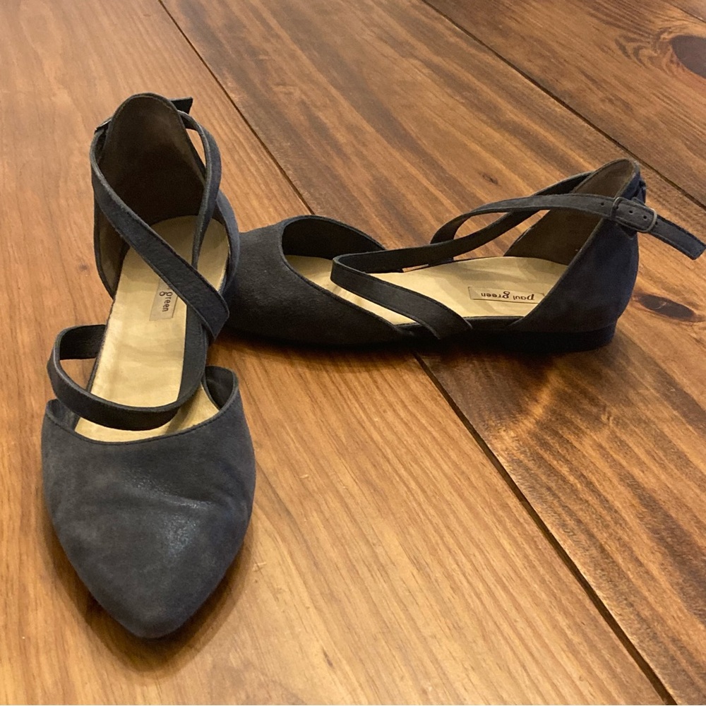 Paul Green Womens UK 5.5 (US 8) Gray Leather Ankle Strappy Flats Shoes
